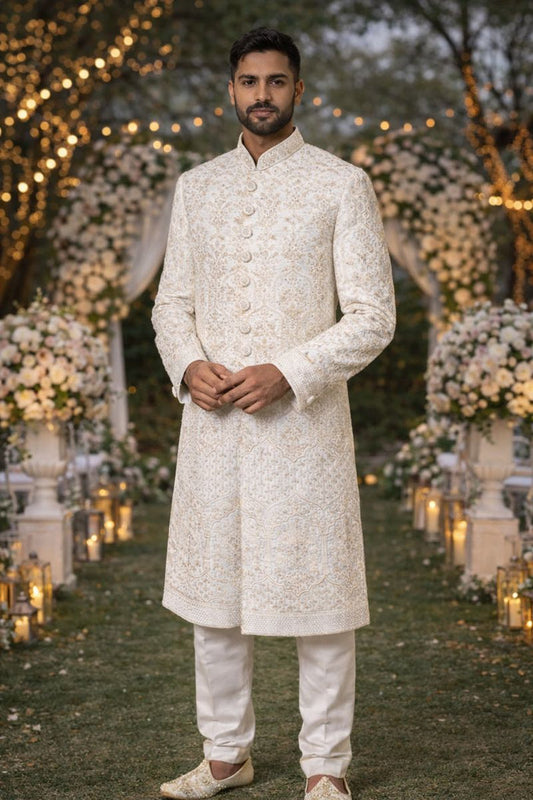 Men’s Ivory Royal Western Nawabi Sherwani
