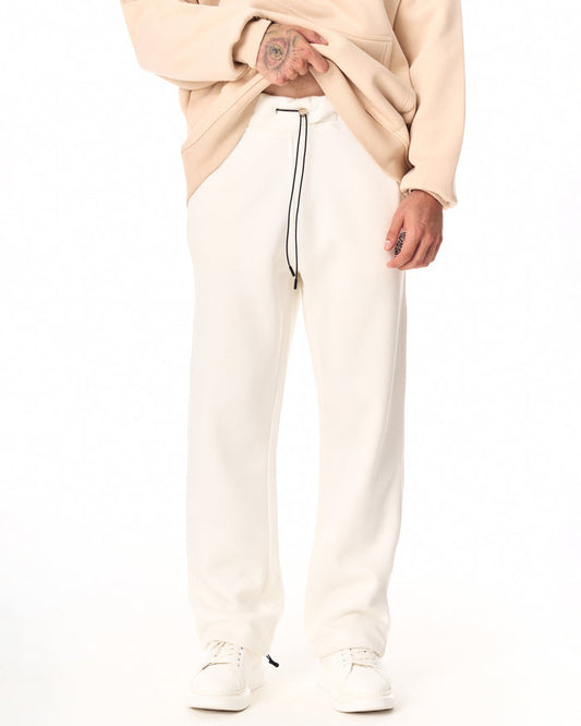 Martin Valen men's white QR jogger shown front view with black drawstring and white sneakers