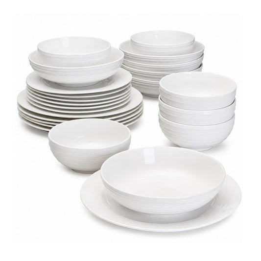 Mikasa Swirl Porcelain Dinnerware Set, 24 Piece, Elegant White Tableware Set
