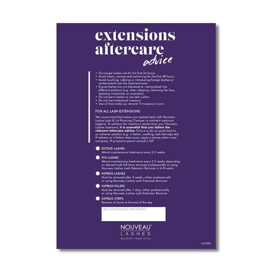 Nouveau Lashes | Extension Aftercare Cards