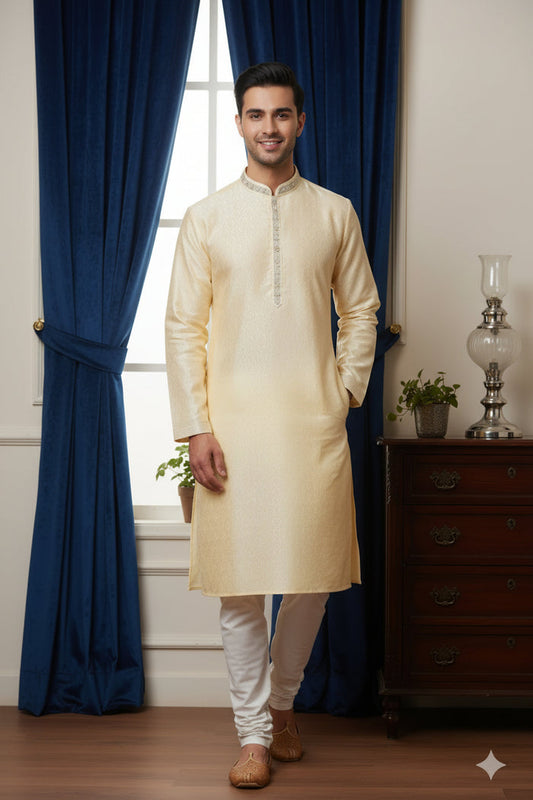 Premium Cream Silk Kurta for Men