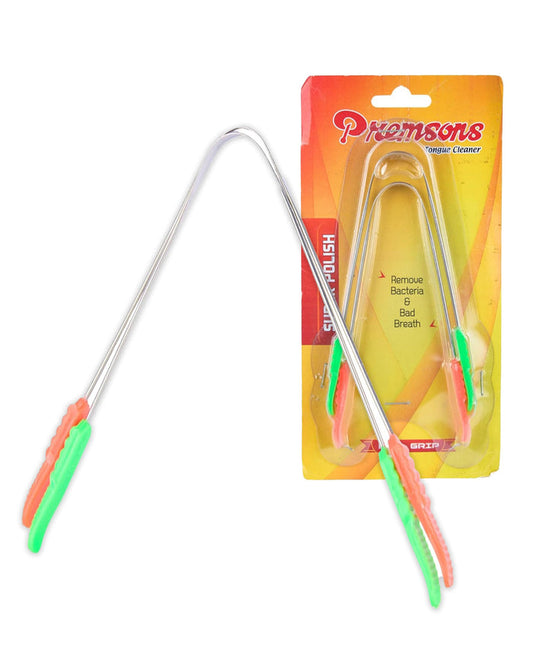 Stainless steel tongue cleaner with green ergonomic silicone grip handles (2-pack)
