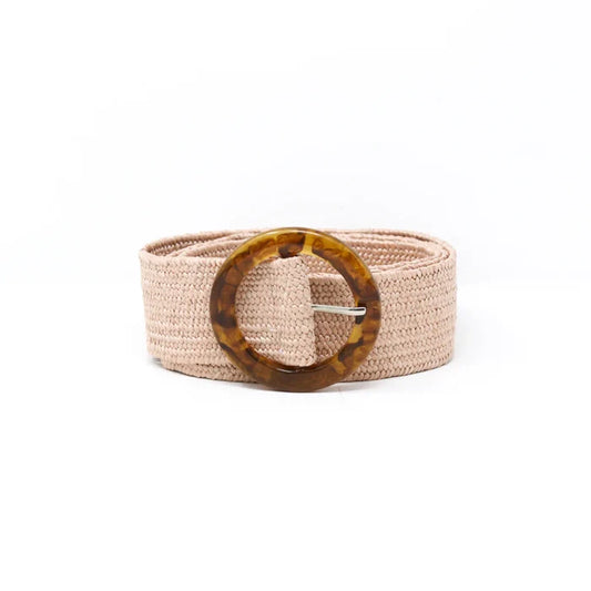 Raffia Stretch Belt w/Resin Buckle