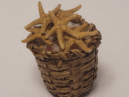 Real Starfish and Shells in Woven Basket