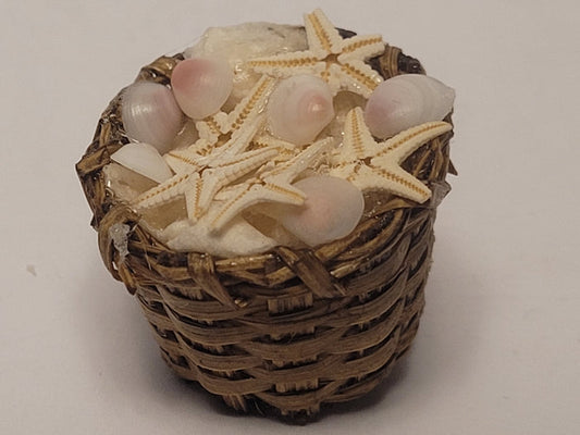 Real Starfish and Tellin Shells in Brown Woven Basket