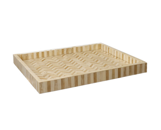 Rectangular Tray White & Natural Chevron