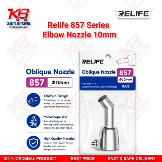 RELIFE 857 Series 10mm Elbow Nozzle – 45° Bent Hot Air Gun Nozzle for Microscope Rework