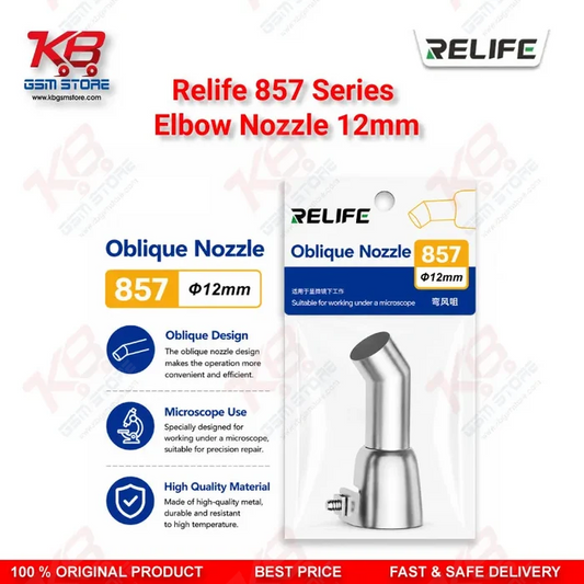 Relife 857 Series 12mm Elbow Nozzle – 45° Bent Hot Air Rework Nozzle