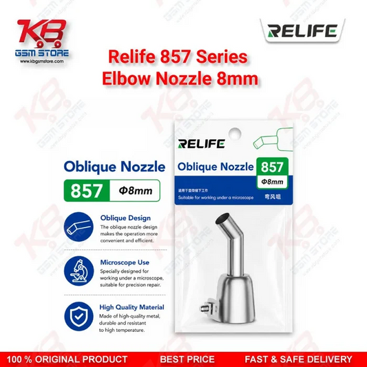 RELIFE 857 Series 45° Elbow Hot Air Nozzle 8mm – Stainless Steel Bent Nozzle for Microscope Rework