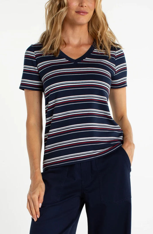 Short Sleeve V Neck Knit Tee
