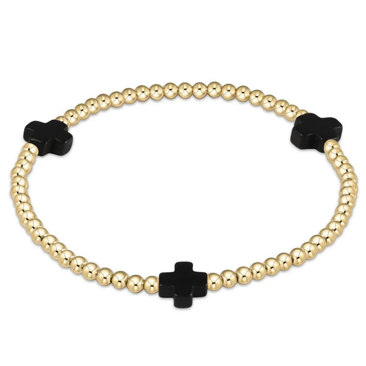 Signature Cross 3mm Gold Bracelet - Onyx