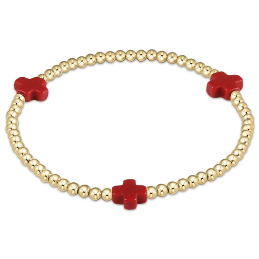 Signature Cross 3mm Gold Bracelet - Red