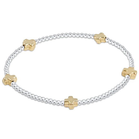 Signature Cross Small Sterling Mixed Metal 2mm Bead Bracelet - Gold
