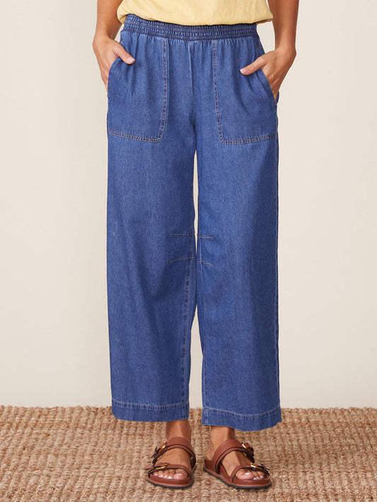 Smocked Waist Barrel Denim Pant