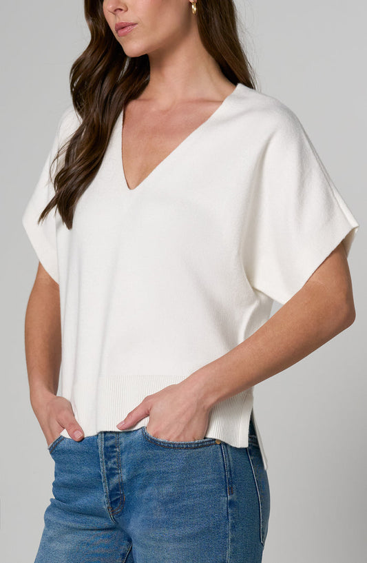 SS V Neck Dolman Popover Sweater w/ Step Hem