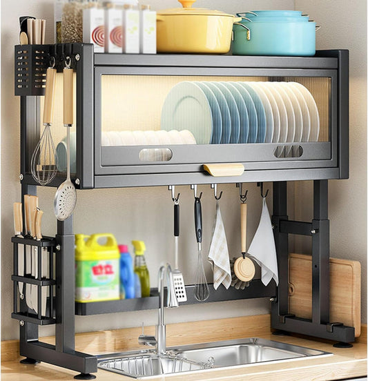 Stainless Steel Over The Sink Dish Drying Rack With Utensil Holder - Home Hatch