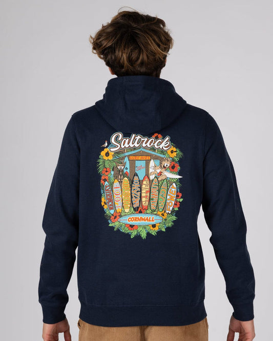 Surf Shack Cornwall Mens Pop Hoodie in Blue
