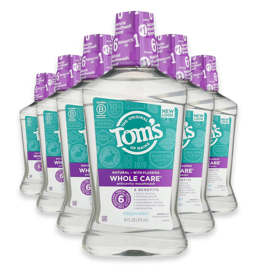 Tom’s of Maine Whole Care Mouthwash, Fresh Mint, 16 oz Bottles - 6 Pack