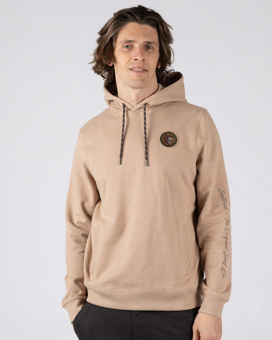 Trail Slogan Mens Pop Hoodie in Beige