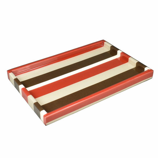 Vanity Tray -Red, Taupe, Brown & White Stripe