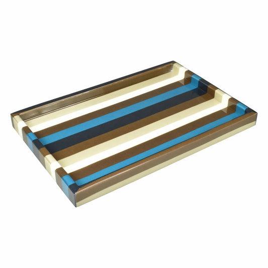 Vanity Tray in Blue, Brown, Taupe & White Stripe