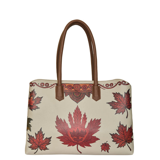Women's handpainted maple leaf shoulder tote bag for work, travel, and everyday use