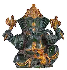 White Whale Antique Brass Mangalkari Ganesha Statue Bhagwan Idol Ganesha Statue Ganpati Murti Home Decor