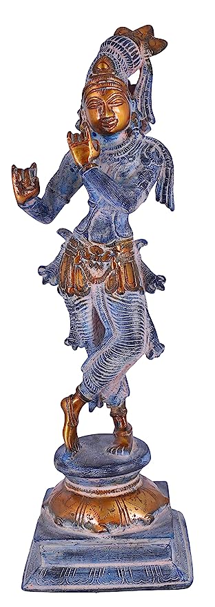 White Whale Antique Lord Krishna Brass Statue Bhagwan Lord Krishna Idol Statue Murti Home Decor