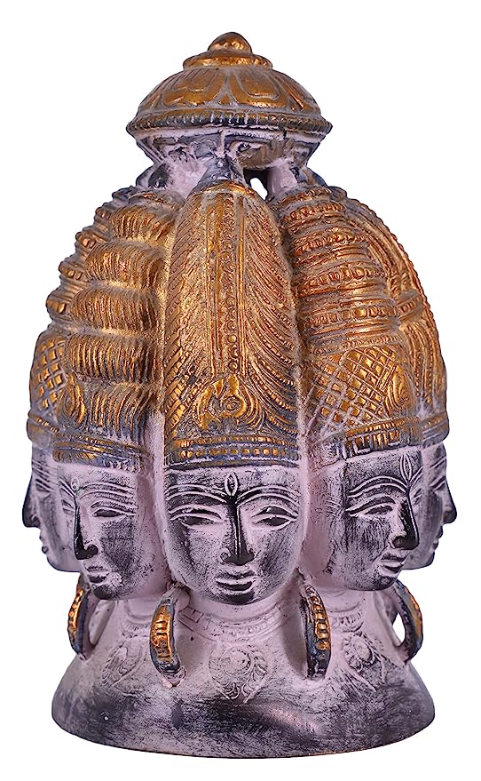 White Whale Brass Brahma Face Statue Hindu Religion God Sculpture Idol Statue