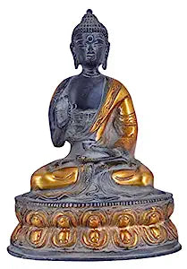 White Whale Brass Buddha Statue Murti for Home Decor Entrance Office Table Living Room Meditation Luck Gift Feng Shui Home Décor