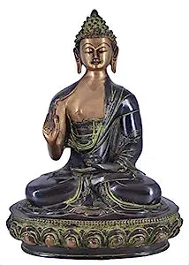 White Whale Brass Buddha Statue Murti for Home Decor Entrance Office Table Living Room Meditation Luck Gift Feng Shui Home Décor
