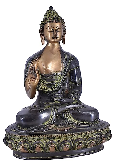 White Whale Brass Buddha Statue Murti for Home Decor Entrance Office Table Living Room Meditation Luck Gift Feng Shui Home Décor