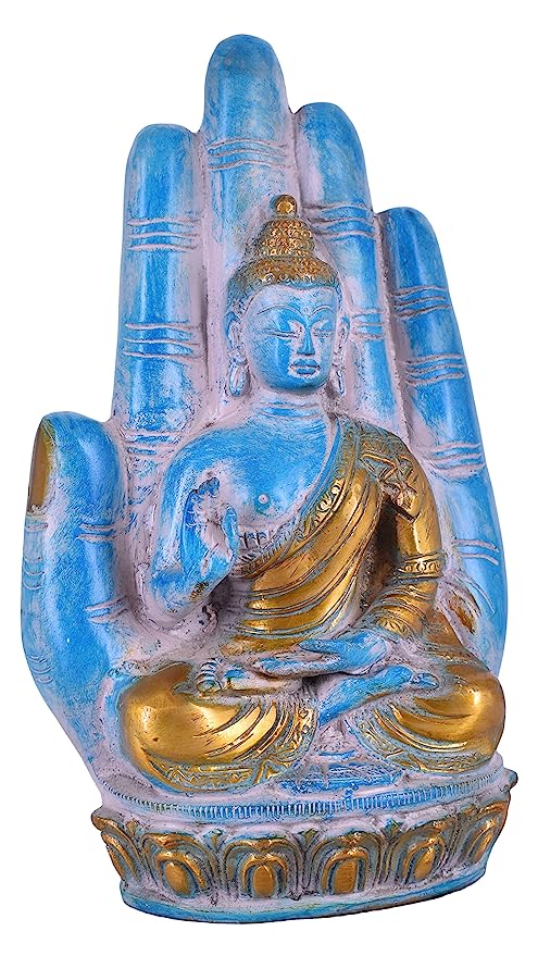 White Whale Brass Buddha Statue Murti for Home Decor Entrance Office Table Living Room Meditation Luck Gift Feng Shui Home Décor
