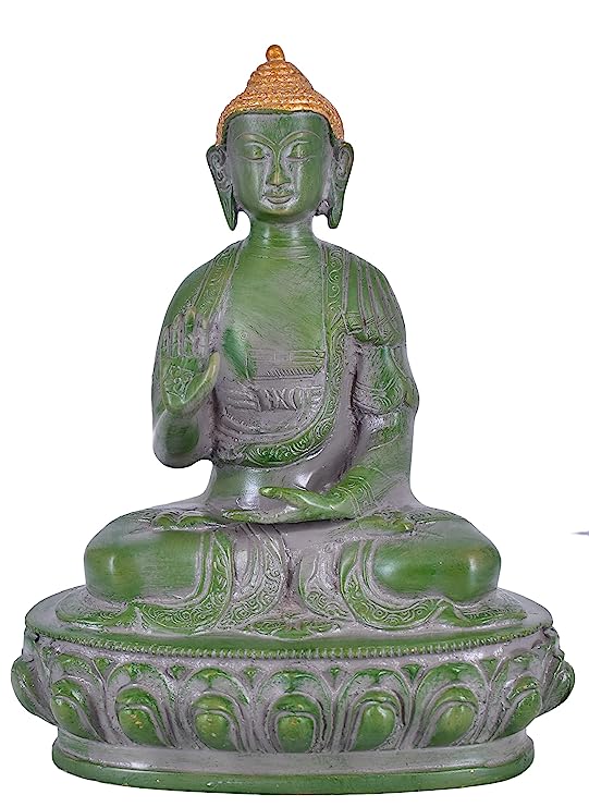 White Whale Brass Buddha Statue Murti for Home Decor Entrance Office Table Living Room Meditation Luck Gift Feng Shui Home Décor