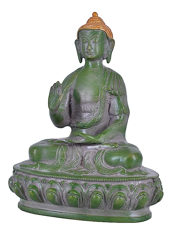 White Whale Brass Buddha Statue Murti for Home Decor Entrance Office Table Living Room Meditation Luck Gift Feng Shui Home Décor