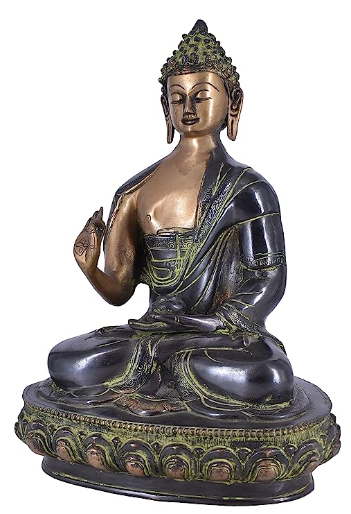 White Whale Brass Buddha Statue Murti for Home Decor Entrance Office Table Living Room Meditation Luck Gift Feng Shui Home Décor