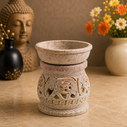 White Whale Carved Essential Oil Diffuser with Tea Light Holder for Aromatherapy -Artisan Handcarved Soapstone (Copy)