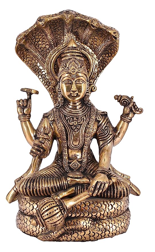 White Whale Hinduism Lord Vishnu Standing Religious Brass Statue for Puja Mandir