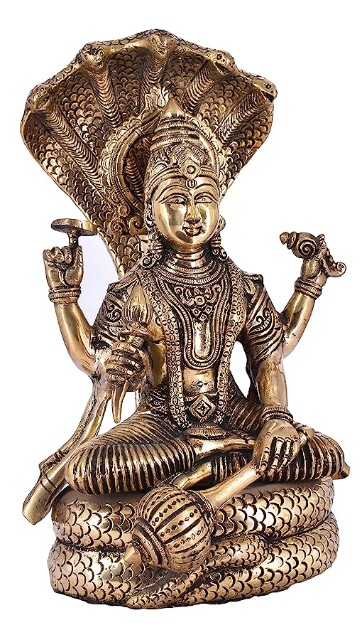 White Whale Hinduism Lord Vishnu Standing Religious Brass Statue for Puja Mandir