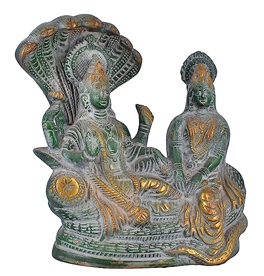 White Whale Lord Vishnu with Lakshmi Rest Upon Shesha Naag Brass Statue Religious Strength Sculpture Idol