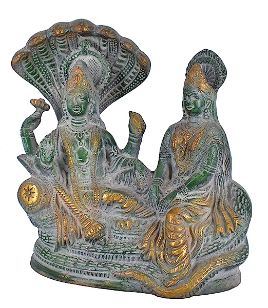 White Whale Lord Vishnu with Lakshmi Rest Upon Shesha Naag Brass Statue Religious Strength Sculpture Idol