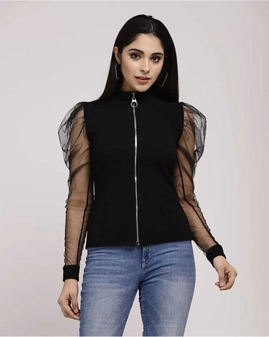 Whitewhale Casual Regular Sleeves Solid Women Black Top
