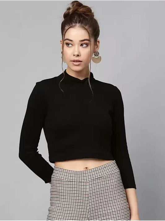 Whitewhale Casual Regular Sleeves Solid Women Black Top