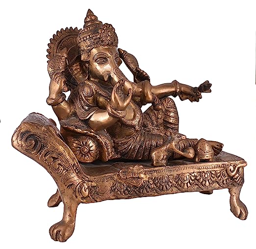 Whitewhale Hindu Lord Sitting Ganesha Statue Brass Idol Resting Ganpati Figurine Home Decor