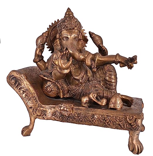 Whitewhale Hindu Lord Sitting Ganesha Statue Brass Idol Resting Ganpati Figurine Home Decor