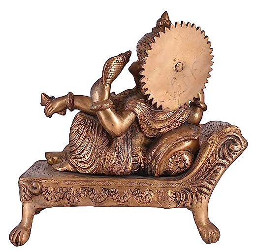 Whitewhale Hindu Lord Sitting Ganesha Statue Brass Idol Resting Ganpati Figurine Home Decor