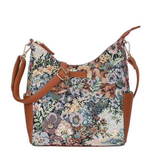 Women’s botanical tapestry vegan‑leather hobo crossbody bag for travel, office, work, and everyday use — Canada & USA