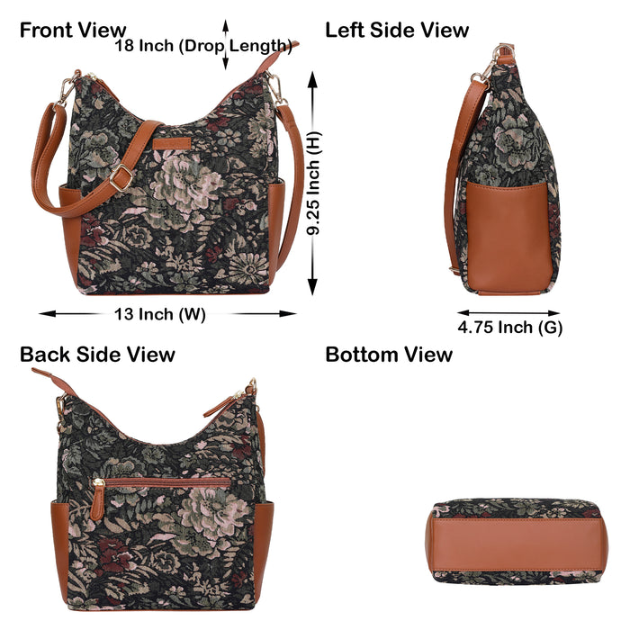 Women’s vintage tapestry vegan‑leather hobo crossbody bag for travel, office, work, and daily use — Canada & USA-infographic image