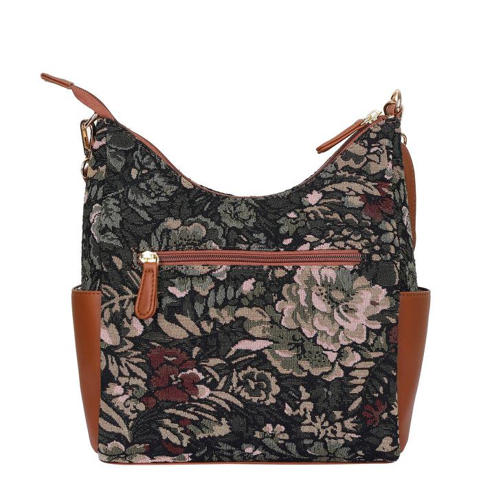 Women’s vintage tapestry vegan‑leather hobo crossbody bag for travel, office, work, and daily use — Canada & USA-back view
