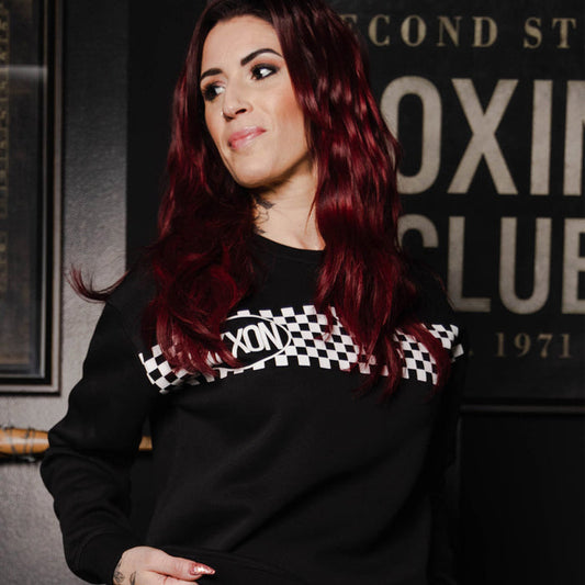 Women's White Checkers Crewneck - Black
